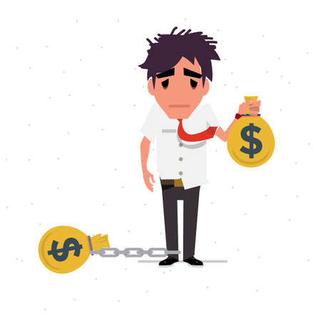 dept man to chain with money bag - vector illustrationのイラスト素材