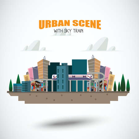 urban scene with sky train - vector illustrationのイラスト素材
