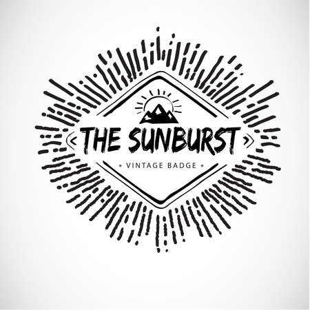 Line Ray Burst Label. vintage style - vector illustrationのイラスト素材