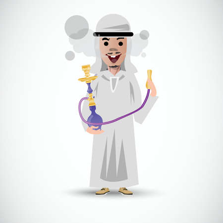 Persian man with hookah. smoking - vector illustrationのイラスト素材