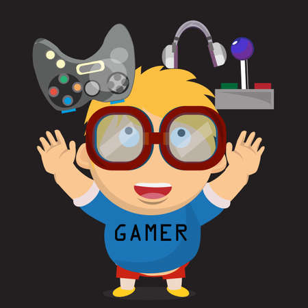 gamer kid. boy character - vector illustrationのイラスト素材
