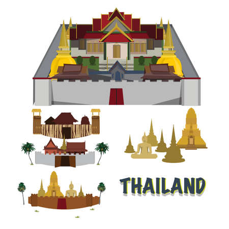 Thailand grand palace. city in wall. temple. camp - vector illustrationのイラスト素材