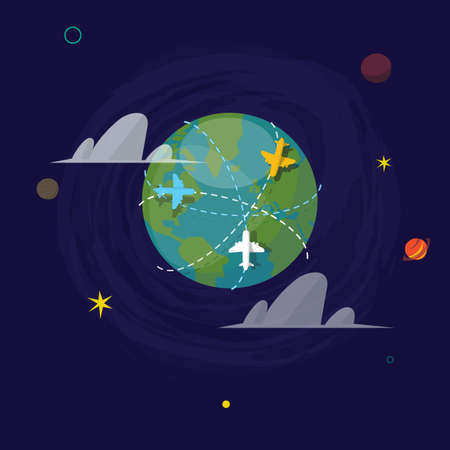 world globe with flying plane. direction. travel - vector illustrationのイラスト素材