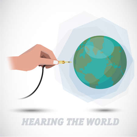 sound of earth. hand plugging into the world - vector illustration