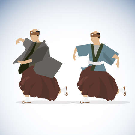 Japanese man dance in traditional costume. culture concept - illustrationのイラスト素材