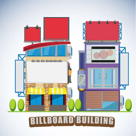 townhouse buildings with billboard sign - illustrationのイラスト素材