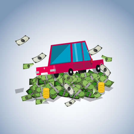 car on money stack, debt concept - illustrationのイラスト素材