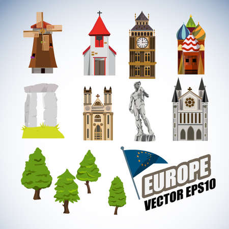 Europe landmarks - illustrationのイラスト素材