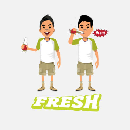 teen drink a soda from bottle. refresh concept - vector illustration