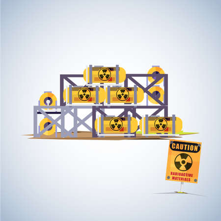 barrel of radioactive waste with warning sign - vector illustration