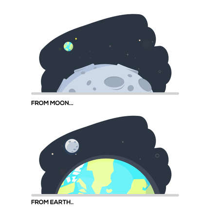 view form moon to earth. earth to moon. space concept - vector illustrationのイラスト素材