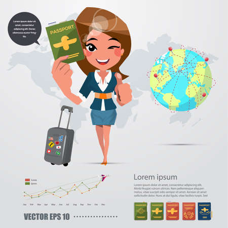 girl character with his passport. infographic icon - vector illustrationのイラスト素材
