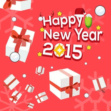 falling present boxes with greeting happy new year letters design. New Year concept - vector illustrationのイラスト素材