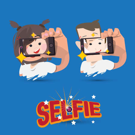 selfie character with letters - vector illustrationのイラスト素材