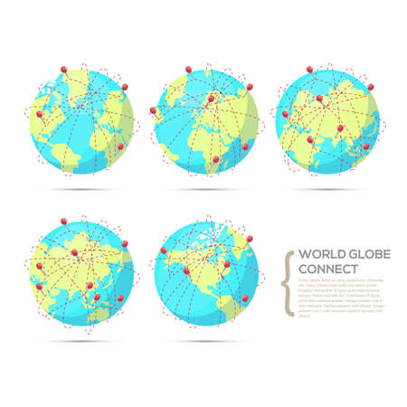 World globe connect in various positions of continent - vector illustrationのイラスト素材