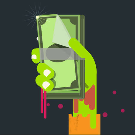 bank note in zombie hand. Selfish Money concept - vector illustrationのイラスト素材