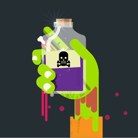 poison bottle with zombie hand. dead concept - vector illustrationのイラスト素材