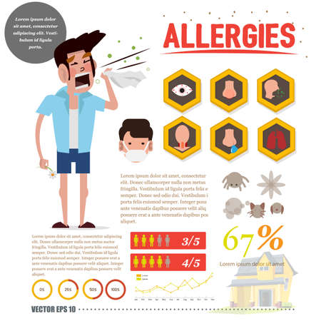 Allergy man with allergy icon set. infographic - vector illustrationのイラスト素材