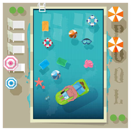swimming pool in top view with outdoor element - vector illustrationのイラスト素材