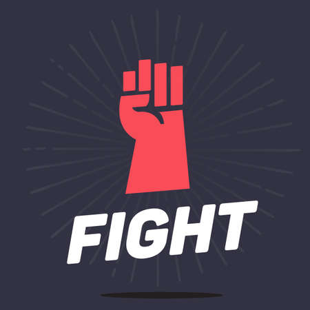 fist hands up icon with typographic, fight and revolution concept - vector ilustrationのイラスト素材