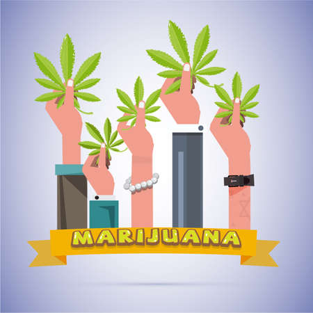 hands up with marijuana leaf. support concept - vector illustration