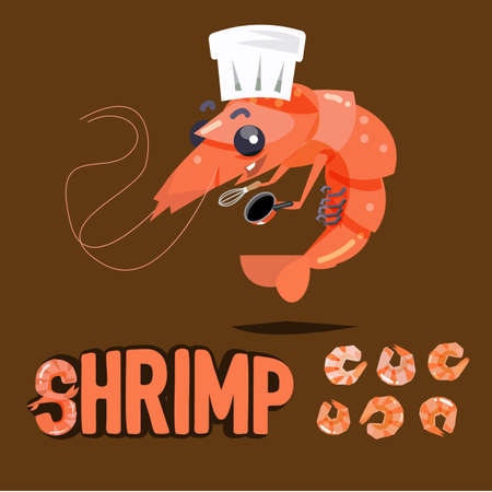 shrimp chef character design with boil and dried shrimp ready to cook - illustrationのイラスト素材