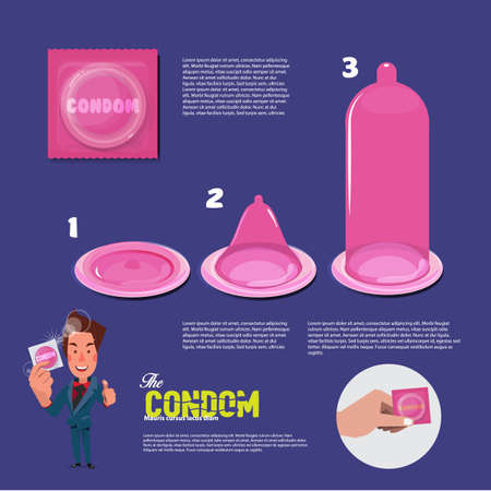 condom elements infographic with smartman showing condom character design. - illustrationのイラスト素材