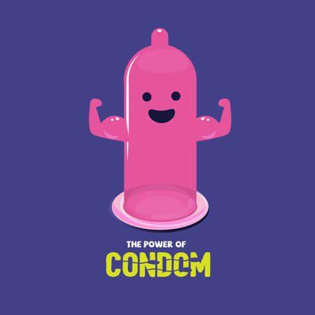condom character showing muscle. strong condom. the power of condom. protect. safe sex concept heath concept - vector illustrationのイラスト素材