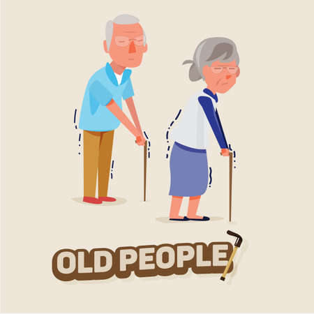 old people man and women walking with stick. character design. elder concept - vector illustrationのイラスト素材