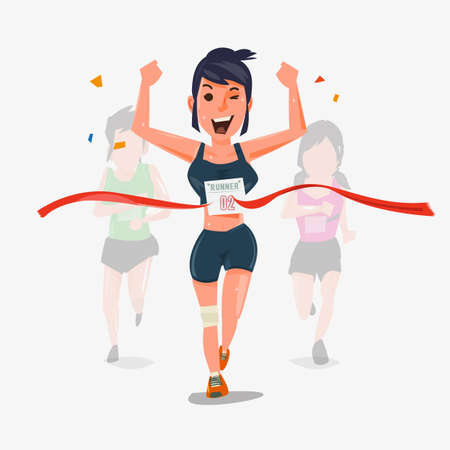 Finishing runner character design with other behind. Winning Champion concept - vector illustrationのイラスト素材