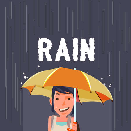 woman under umbrella in raining season - vector illustrationのイラスト素材