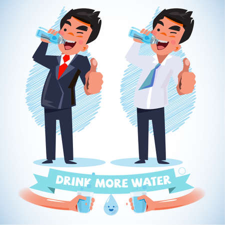 smart man in various action drink water and show thumbs up - vector illustrationのイラスト素材