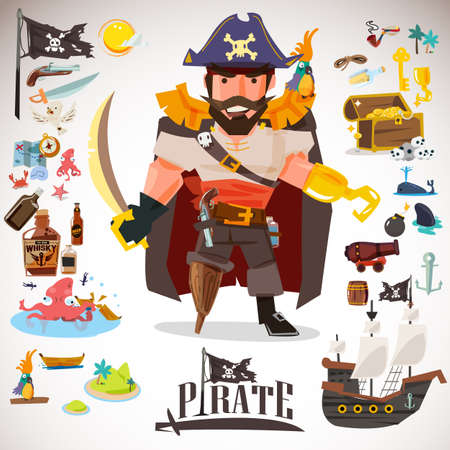 pirate character design with icons element. typographic design  - vector illustrationのイラスト素材