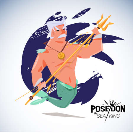 poseidon. character design with typographic - vector illustrationのイラスト素材