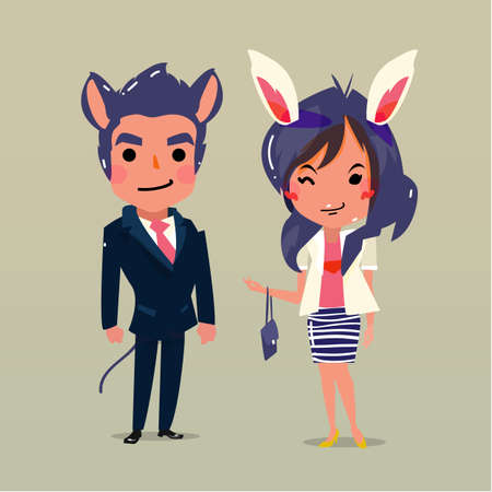 rat man and rabbit girl - vector illustrationのイラスト素材