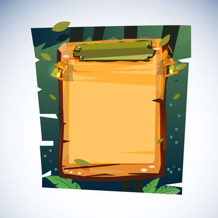 wood sign with lamp in jungle background - vector illustrationのイラスト素材