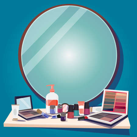 cosmetics for makeup and mirror to replace your text - vector illustrationのイラスト素材