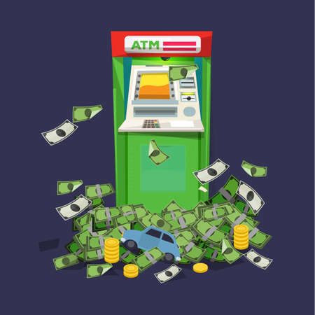 ATM Machine with a lot of money. rich concept - vector illustrationのイラスト素材