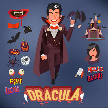 Dracula with icons set. character design and infographic - vector illustrationのイラスト素材