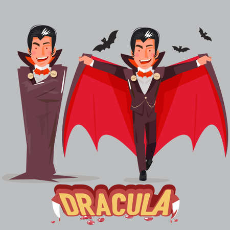 dracula character design with typographic. Dracula in the mantle. vector illustrationのイラスト素材
