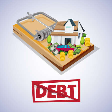 house and car with money on trap. debt trap concept - vector illustratiobのイラスト素材