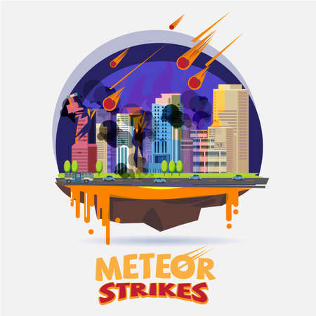 meteor impact the city. diaster concept - vector illustrationのイラスト素材