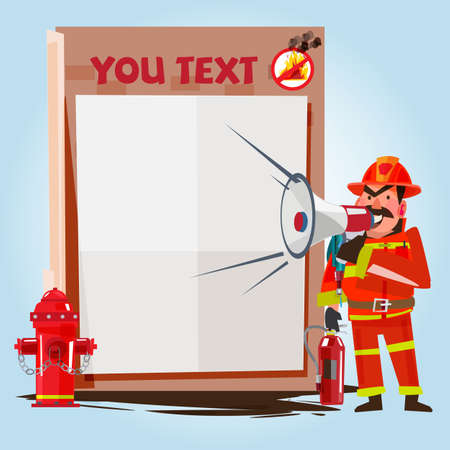 Firefighter Shouting Into Megaphone with presentation board - vector illustrationのイラスト素材