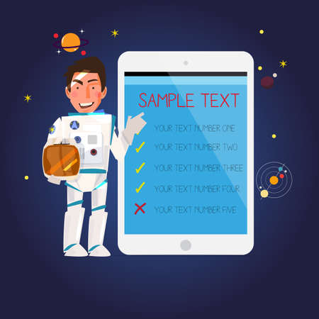 Astronaut presenting with paperboard.のイラスト素材