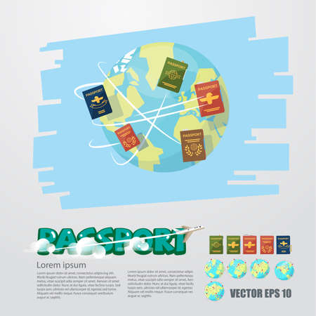 Passport book flying around the world, travel concept vector illustrationのイラスト素材