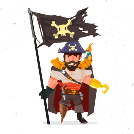 Pirate holding pirate flag character design vector illustrationのイラスト素材