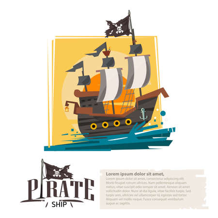 Pirate ship typographic design for header vector illustrationのイラスト素材