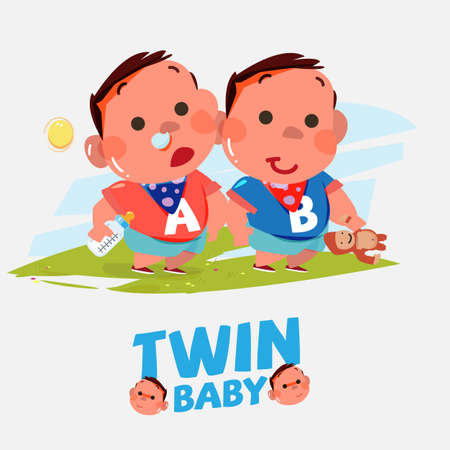 twin babies boy in various acting - vector illustrationのイラスト素材