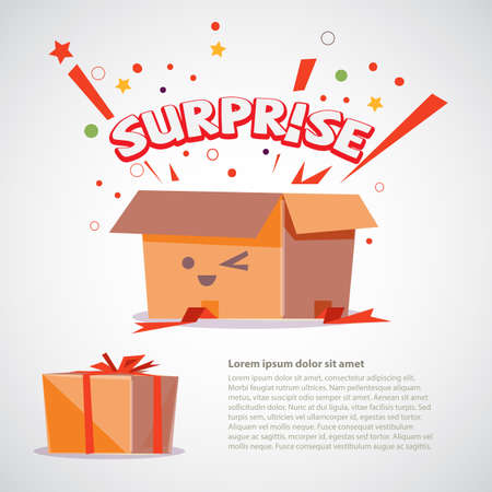 cardboard box with surprise text design. character design - vector illustrationのイラスト素材