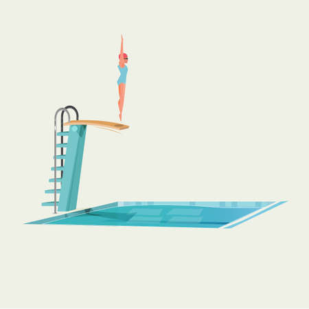 sport women standing on diving board, preparing to jump and dive.のイラスト素材